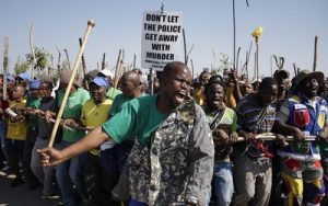 Miners striking against Marikana violence Pic: BDlive