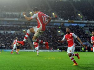 Alexis Sanchez celebrates after scoring against Hull City. Picture Credit : Arsenal.com