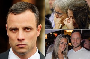 Oscar on the left; and with the girlfriend that he shot bottom righ. Image : The Mirror.